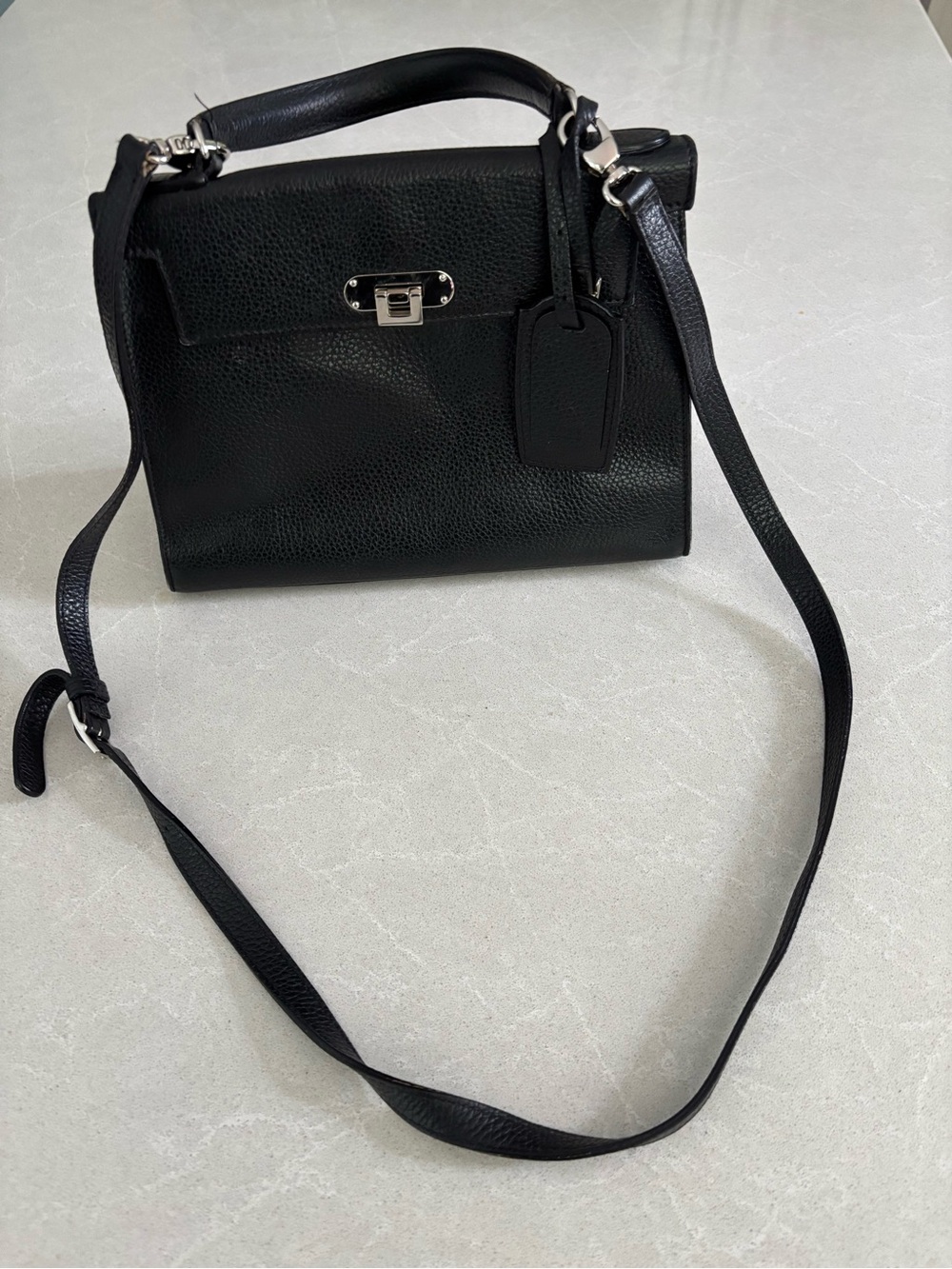 Buti Pelletterie Italy Rose 26 Black Pebbled Leather Crossbody Satchel Bag Kelly